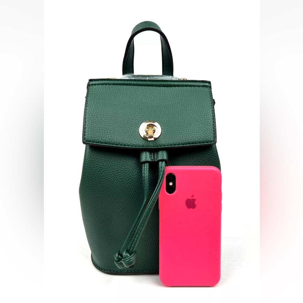 Green Leather Backpack Minimal Gold Hardware New - Picture 7 of 7